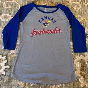 Kansas Jayhawks Women’s Colosseum 3/4 LS Shirt Size Large Color Blue&Grey